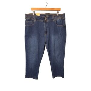 Jack David Women Plus Size Cropped Jeans 24 Blue Embroidered High Rise Western